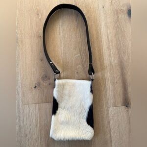 COWHIDE BAG CROSSBODY Black/White Calf Hair. Leather;Hand made Shoulder Bag *D20
